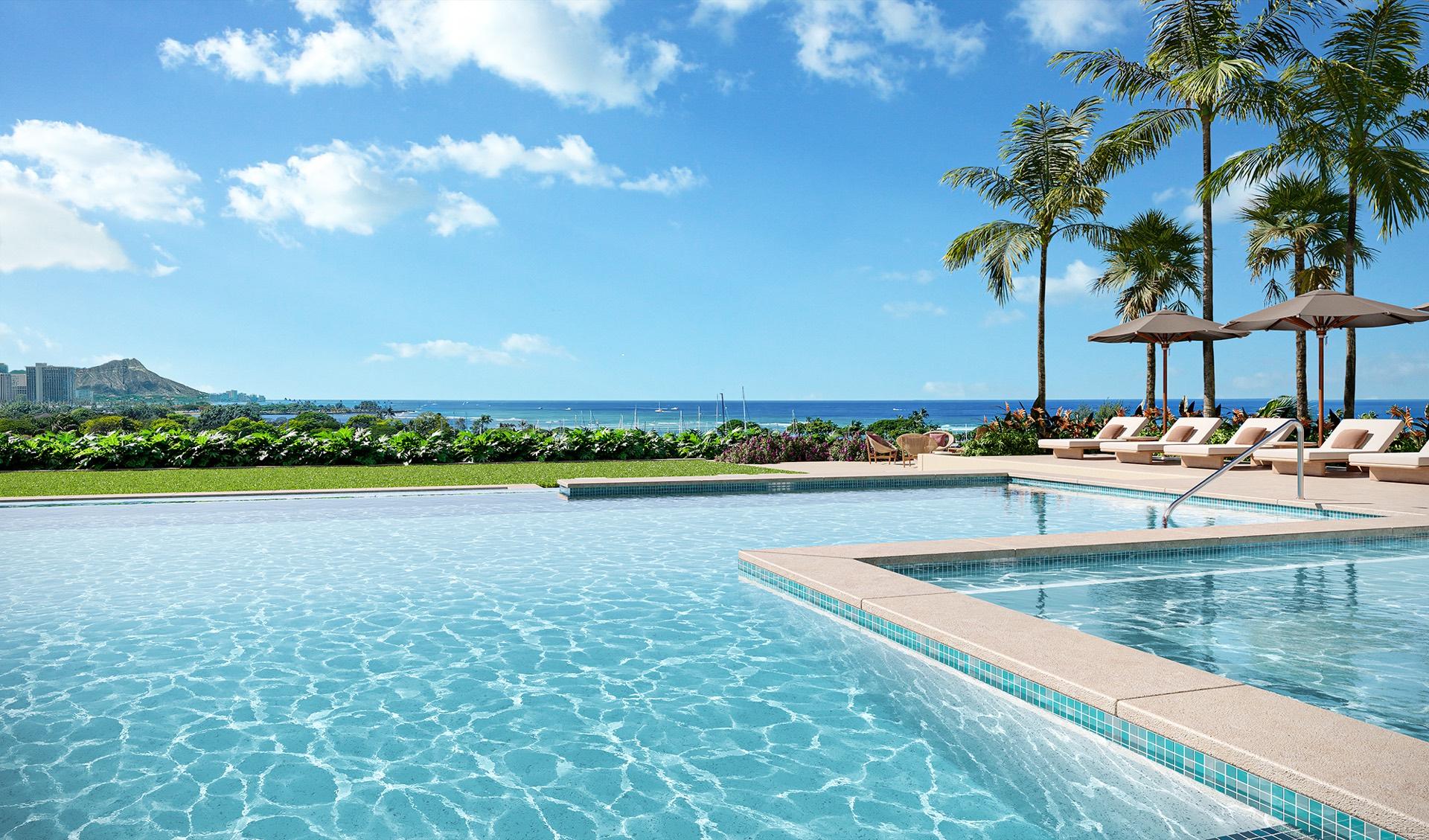 Pool deck looking toward Diamond Head