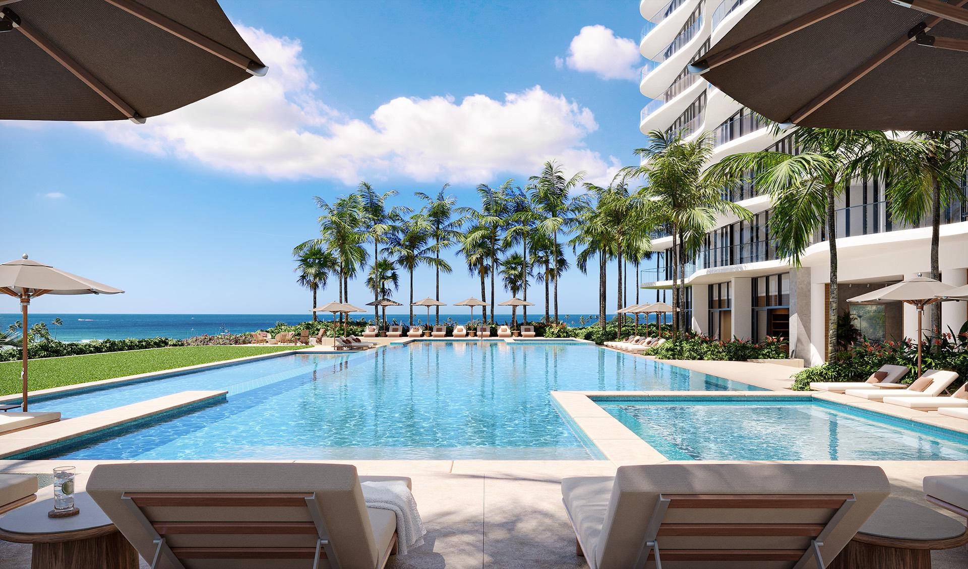 Pool terrace facing Kewalo Harbor
